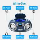 MEGATEK Portable CD Player Boombox with FM Radio, Bluetooth, USB Port, AUX Input, and Headphone Jack CD-R/CD-RW/MP3-CD Compatible, Clear Stereo Sound, Backlit LCD Display Blue Jay