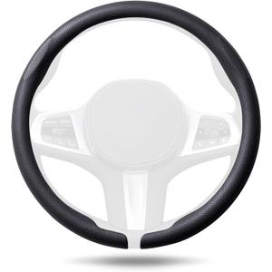 Aimato Nappa Leather Steering Wheel Cover, Ultra-Thin Car Steering Wheel Cover,Comfortable & Breathable Microfiber,Universal Fit for Most Cars, Black