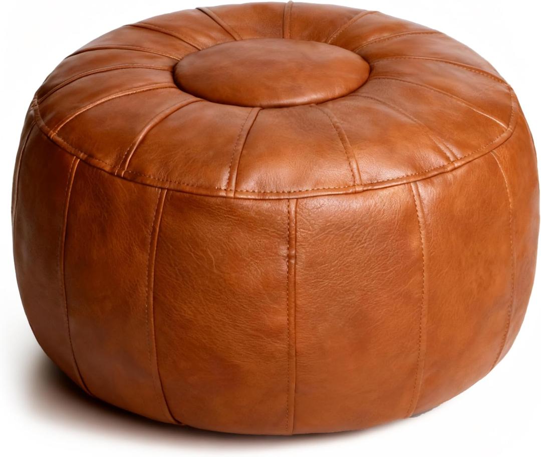 Thgonwid Unstuffed Moroccan Ottoman Pouf Cover, Ottoman Footstool Storage Solution, Bean Bag Chair, Foot Rest, Brown