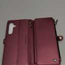 Defencase Compatible with Samsung Galaxy S24 FE Case Wallet with RFID Blocking Card Holder for Women, PU Leather Magnetic Snap Flip Zipper Strap Wallet Phone Case for Galaxy S24 FE 5G 6.7", Wine Red