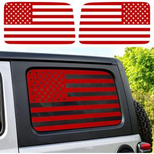 Red Rear Window American Flag Decal for Jeep Wrangler JL JLU 2018 2019 2020 2021 2022 2023 2024 2025, Precut Back Side Window Glass USA Flag Vinyl Sticker Car Exterior Accessories