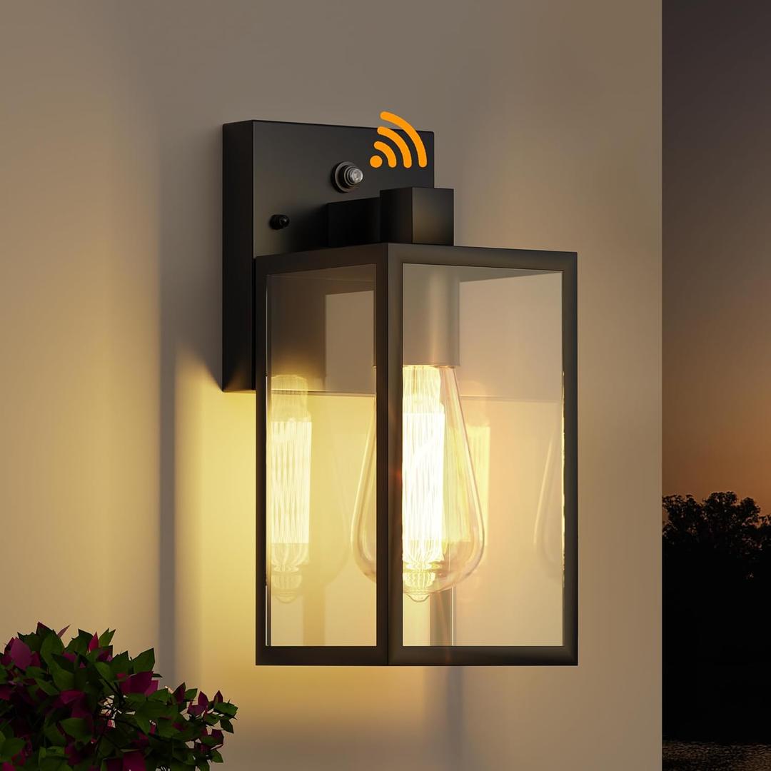WIHTU Dusk to Dawn Outdoor Lighting Fixtures, Exterior Front Porch Light, Black Sensor Wall Sconce Lamp, Waterproof Wall Lantern, Anti Rust Outside Coach Lights for House, Doorway, Garage (Black)