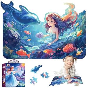 Princess Floor Puzzles for Kids Ages 4-6, 47 Pieces Pretty Princess & Sea Jigsaw Puzzles for Kids Girls Ages 3-5, Learning Educational Floor Puzzles Toys Great Gifts