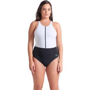 ARENA Women’s Silvia Shapewear One Piece Swimsuit Cross Back B Cup Built in Bra Ladies Bathing Suit Shaping Tummy Control Swimwear, Black/White/Black, Size 34
