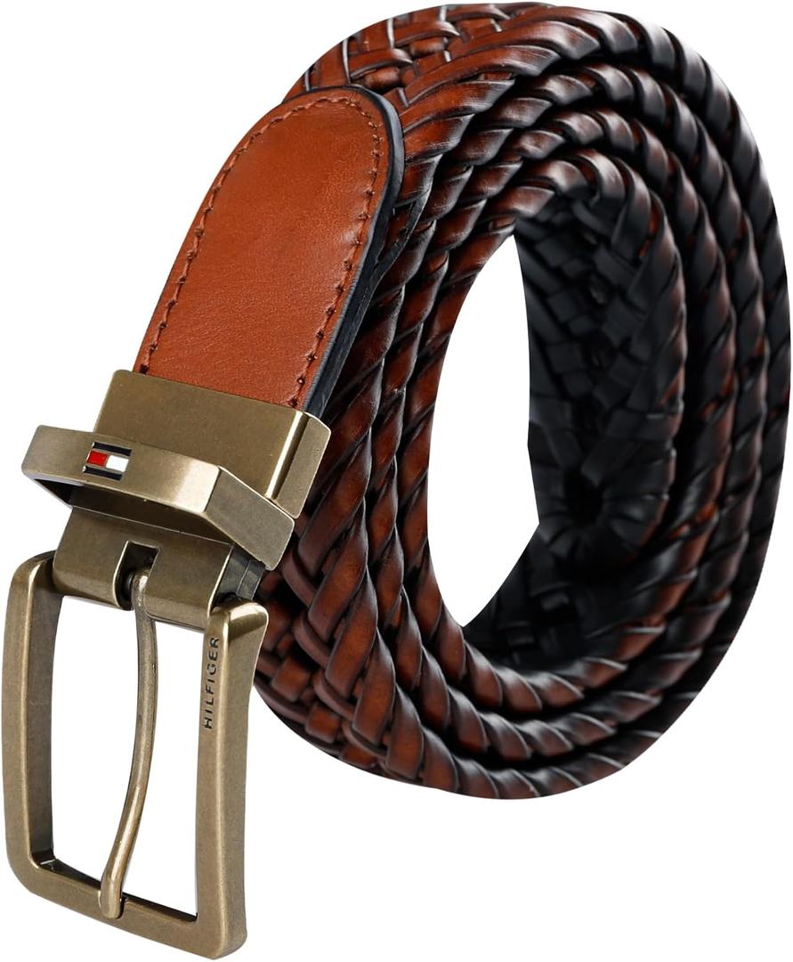 Tommy Hilfiger Men's Fully Adjustable Two-in-One Reversible Braided Belt (Medium (34-46), Cognac/Black)