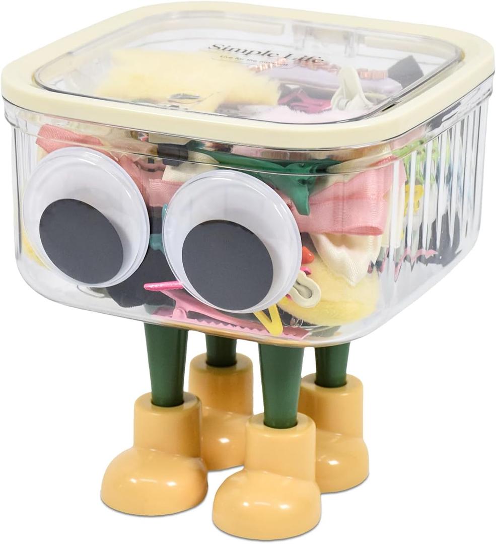 Cute Desk Organizer, Clear Plastic Storage Bins, Hair Accessories Organizer for Headband Bows Clips, Creative Coffee Pod Holder Desktop Trash Can,Ideal for Bathroom, Vanity, Desk (ivory)