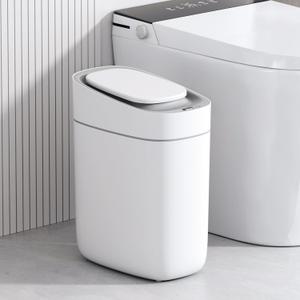ELPHECO Automatic Bathroom Trash Can with Lid 2.5 Gallon Slim Sensor Garbage Can, 9L Narrow Plastic Trash Bin, Waterproof Motion Sensor Trash Bin for Bedroom, Living Room, Narrow Space (White)