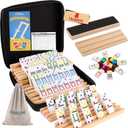 Mexican Train Dominoes Set with 8 Wooden Holders, Double 12 Colored Dot Dominoes with Update Hub, Travel Domino Train Game with 91 Tiles and Portable Carry Case, Family Board Team Games