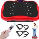 Vibration Plate Exercise Machine, Health & Fitness Full Body Vibration Platform, Portable Vibration Plate Platform for Weight Loss Home Fitness, Lymphatic Drainage, w/Resistance Bands+Remote (Red)