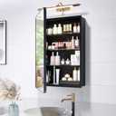 Recessed Medicine Cabinets for Bathroom with Mirror: 16 x 24 inch Small Surface Wall Mount Mirrored Vanity Chest with Storage - Matte Black Modern Frame