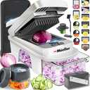 Mueller Pro-Series All-in-One, 12 Blade Mandoline Slicer for Kitchen, Food Chopper, Vegetable Slicer and Spiralizer, Cutter, Dicer, Grater, Kitchen Gadgets Sets with Container, White Sand/Gray