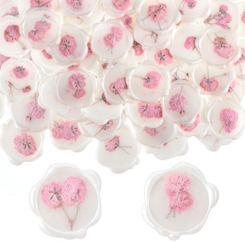 Qilery 50 Pcs Wax Seal Stickers Babys Breath Dried Floral Envelopes Seals Stickers Bulk for Wedding Invitation Bridal Shower Birthday Party Letter Greeting Cards Gift Wrapping, Self Adhesive (Pink)