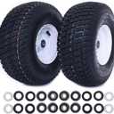 Dayrim 2 Pcs 15x6.00-6 Lawn Mower Tires with White Rim, 4-Ply Tubeless, 3" Centered Hub, 3/4" Bore Bearing, Wheel & Tire Assembly, Turf Tread for Riding Mowers & Garden Tractors (white, 15x6.00-6)