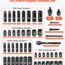 VEVOR 3/8" Drive Impact Socket Set, 50-Piece Standard SAE (5/16 to 3/4 inch) & Metric (8-22 mm) Size, Deep & Shallow, 6 Point, CR-V, Ratchet Handle, Extension Bars, Universal Joint, Reducer, Adapter
