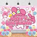 My Cute Birthday Party Backdrop,Kawaii Cute Melodyy Birthday Party Decoration,Melodyy Happy Birthday Banner Shoot Photo Backgrounds Props for Boys and Girls Party 5x3ft