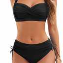 Women Two Piece Swimsuit - Push Up Bikini Set Criss Cross Bathing Suit Drawstring Mid Waist Bottom 2026 Swimwear, L