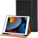 DTTO for iPad 9th/8th/7th Generation 10.2 Inch Case 2021/2020/2019, Premium Leather Business Folio Stand Cover with Apple Pencil Holder - Auto Wake/Sleep and Multiple Viewing Angles, Black