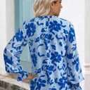 MASCOMODA Womens V Neck Floral Long Sleeve Tops 2025 Summer Casual Loose Puff Sleeve Chiffon Boho Work Blouse Dressy T Shirts (S)