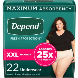 Depend Fresh Protection Adult Incontinence & Postpartum Bladder Leak Underwear for Women, Disposable, Maximum, Extra-Extra-Large, Blush, 22 Count, Packaging May Vary (XX-Large)