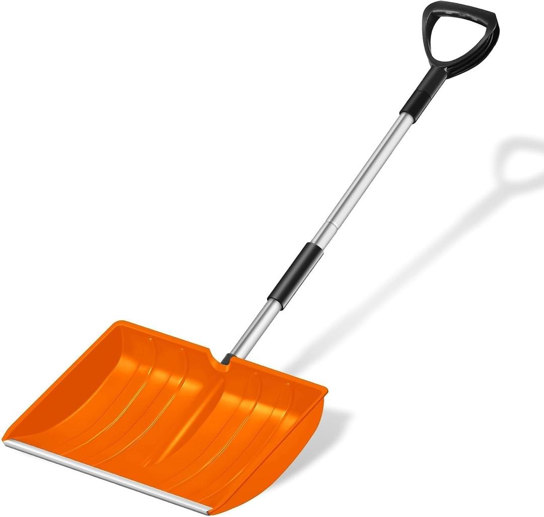 Large Snow Shovel for Driveway: 2024 New 52-Inch Snow Shovels for Snow Removal Lightweight Portable Plastic Aluminum Blade Shovel for Garden Car Camping (Orange)