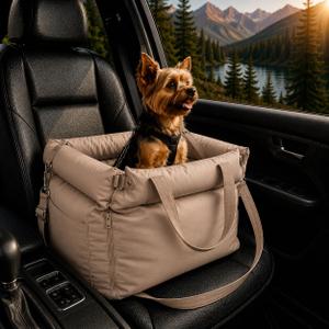 Dog Booster Car Seat for Small Dogs, Stable Non-Slip Design Up to 35 lbs, Water-Resistant PU Travel Carrier with Headrest Straps, Built-in Tether & Storage — Gray