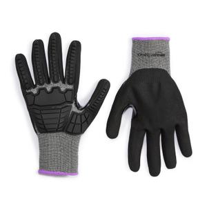 Amazon Basics Impact Protection Work Gloves, Cut Level A2, ANSI Level 4 Abrasion, Touchscreen Compatible, Sandy Nitrile Palm, 3X-Large, Black with Pink Edge