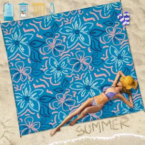 Beach Blanket Sandproof Waterproof 78''81''1-5 Adults Oversized,Compact Lightweight Durable Beach Mat for Travel Camping Hiking Picnic Blanket (Blue Flower)