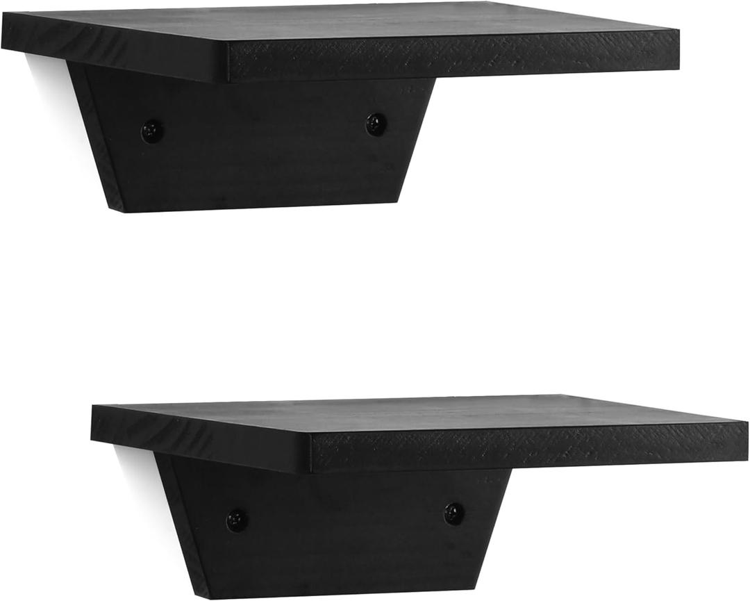 PHOENANCEE Small Floating Shelves,Speaker Shelf,Trapezoid Wall Shelf for Table Lamp Plants Display,Decorative Wood Ledges Chic for Living Room,Bedroom,Kitchen,Office,Pine,8x6 Inch,2 Pack(Black)