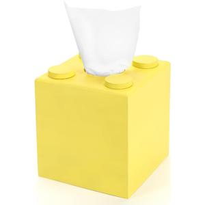 CypherX Wood Tissue Box Cover, Tissue Box Cover Square, Building Blocks Tissue Box Holder with Slide-Out Bottom, Cute Home Decor for Bathroom Living Room Office Kitchen (Yellow, Small)