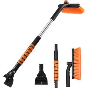 33" Extendable Snow Brush and Ice Scraper for Car Windshield, 2-in-1 Car Snow Brush & Ice Scraper with 360° Pivoting Brush Head and Comfortable Foam Grip for SUV Trucks Sedans,Orange