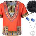 Kids Hippie Costume for Boys Girls 60s 70s 4 Pcs T-Shirt Afro Wig Set for Halloween Party Cosplay 3-5 Years