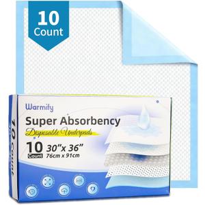 10 Count Disposable Bed Pads 30" x 36" for Adults, Kids & Pets  Super Absorbent Chucks Pads with Waterproof Backing, Leakproof Incontinence Underpads, Soft Non-Woven Top, Bed & Furniture Protection
