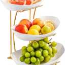 OMISTAR 3 Tier Fruit Bowl for Kitchen Counter, Gold Metal Stand Tiered Fruit Basket, ABS Serving Bowls, 11.2 in Lightweight Luxury Multi-Layer Snack Rack for Home Living Room