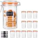 Encheng Glass Jars With Airtight Lids, 16 oz Glass Jars With Leak Proof Rubber Gasket,Wide Mouth Mason Jars With Hinged Lids For Kitchen Canisters,Glass Storage Containers 12 Pack