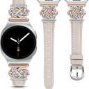 Minyee Celtic Knot Leather Band Compatible with Samsung Galaxy Watch 8 40mm 44mm/ 8 Classic 46mm Band Women, No Gap One-Click Slim Thin Dressy Premium Soft Leather Pretty Designer Adjustable Strap