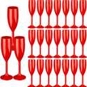 24pcs Red Champagne Flutes,6OZ Acrylic Champagne Glasses Plastic Goblets Wine Mimosa Glasses Wedding Toasting Shatterproof Reusable Vintage Champagne Flute Drinking Cups for Bridal Christmas Party
