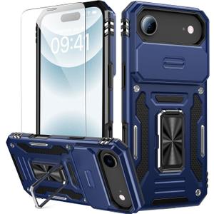 GOODON for iPhone Air Case with Sliding Camera Cover + Screen Protector - Magnetic Rotated Ring Kickstand - Military-Grade Shockproof Protective Phone Cover for iPhone 17 Air for Men Women - Navy blue