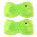 2pcs Christmas Hair Bows for Girls, Large Green Furry Hair Bows with Red Heart Cute Christmas Clips Costume Gifts Accessories for Girls Women Holiday Party