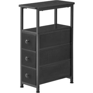 DALEMHOME End Table, Narrow Side Table with 3 Fabric Drawers, Slim Nightstand, Small Bedside Table with Storage, Living Room, Bedroom, Black HKET1300BK