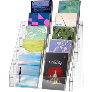 5 Tier Acrylic Book Display Rack, Desktop Book Display Stand Clear Acrylic Holder for Bookmark, Album, CD, Postcard, Photo, Thickened Bookshelf for Bookstore School Office Home