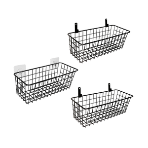 3 Set Hanging Wire Baskets ,Wall Mount Fruit Basket,No Drilling,Adhesive Small Metal Basket,Farmhouse Food Storage Mesh Bin Kitchen Pantry Laundry Bathroom Closet Garage RV ,Black