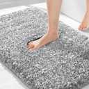Yimobra Bathroom Rugs Non Slip Washable 36"x24", Ultra Soft and Water Absorbent Bath Mats, Plush Fluffy Shower Mat Outside, Luxury Microfiber Thick Matts for Bathroom Floor/Tub, Light Gray and White