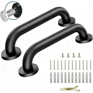 12 Inch Black Stainless Steel Handrail, Safety Grab Bars for Wall, Handicap Grab Bars for Bathroom, Shower, Toilet, RV Handrail, Hand Rails for Indoor Stairs, Stair Railing Indoor & Outdoor (2 Pack)