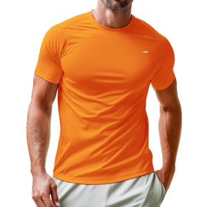 Mens Performance T Shirts Short Sleeve Athletic Fit Tee Shirt | Moisture wicking quick dry high elasticity gym activewear running top durable shrink resistant cooling workout tshirt (Orange, M)