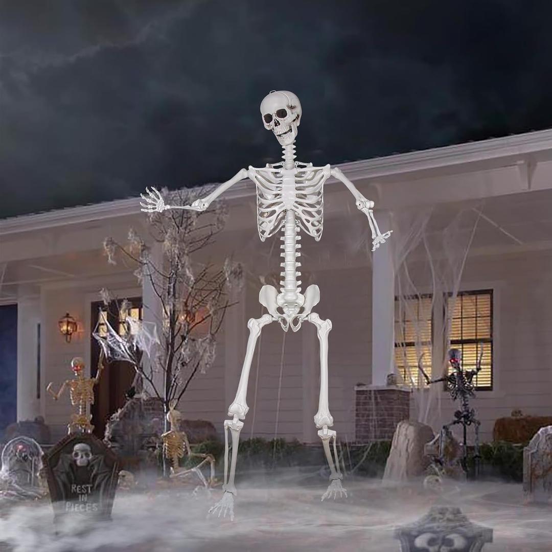 7.9ft Halloween Giant Skeleton, Tall Outdoor Skeleton with Full Body Posable Joints, Scary Plastic Large Skeleton for Halloween Haunted House Spooky Scene Decorations, 1p 7.9ft