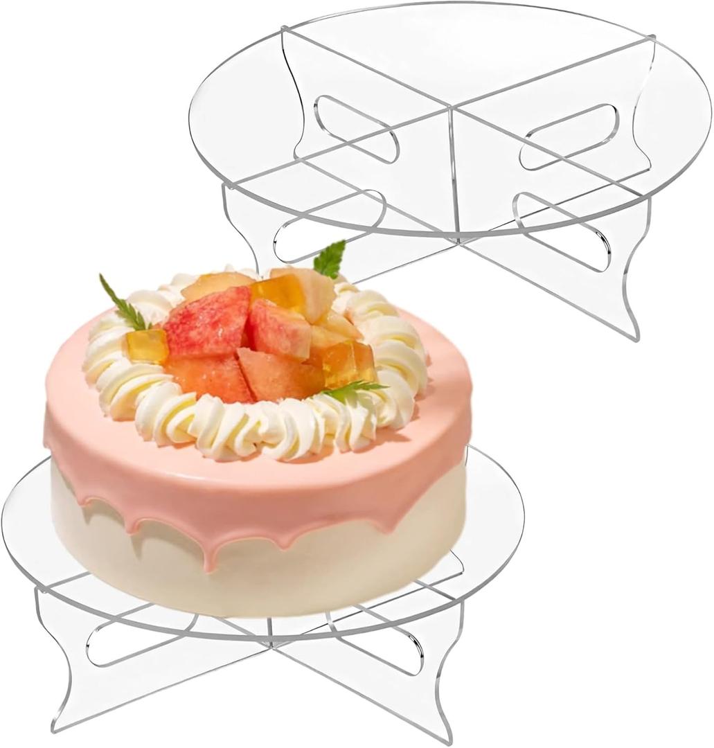 2 PCS Acrylic Round Cake Stand with Base, 12Inch Birthday Cake Stands, Decorative Dessert Trays for Tea Party, Birthday Party, Wedding, Baby Shower (2PCS)