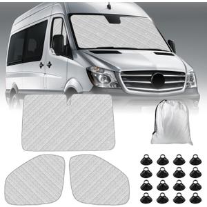 Sprinter Sun Shade 2019-2023 | 3-Piece Van Window Covers with Thermal Insulation & UV Protection | Car Window Shades (Front Windshield & Side Covers)