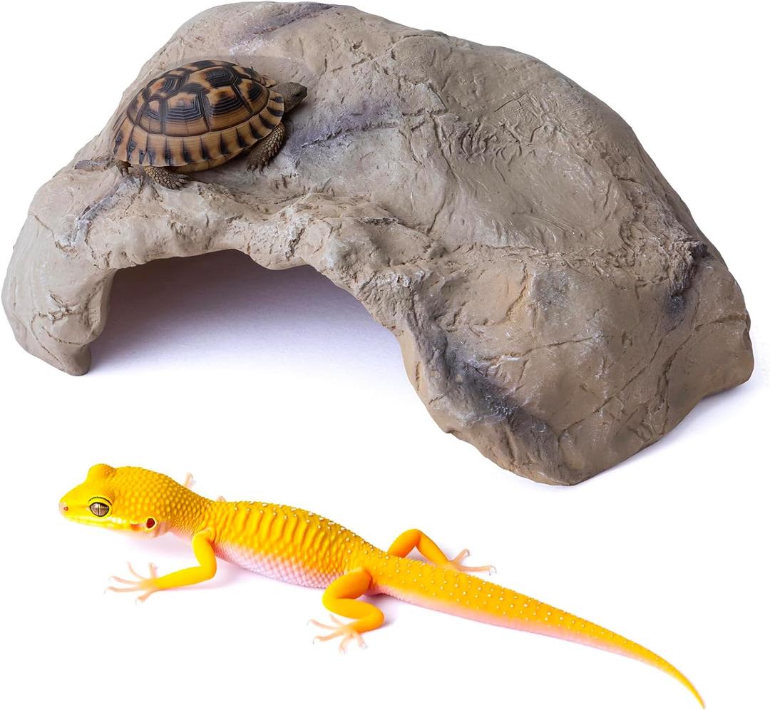 Reptile Hide Resin Cave Shelter for Ball Python, Lizard, Leopard Gecko, Bearded Dragon, Terrarium Habitat Decoration (Faux Mud Color, Medium)