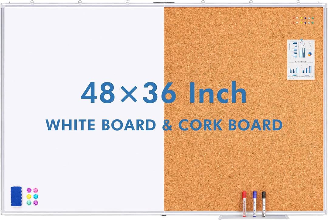 Magnetic White & Cork Board Combo 48" x 36" Aluminum Frame