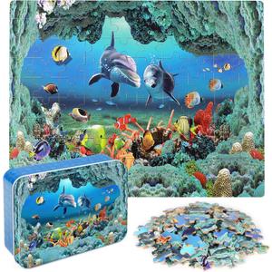 LELEMON 100 Pieces Puzzles for Kids Ages 4-8 Year Old Underwater World Theme Dolphins Fishes Jigsaw Puzzle for Children Learning Ocean Educational Puzzles Toys for Boys and Girls